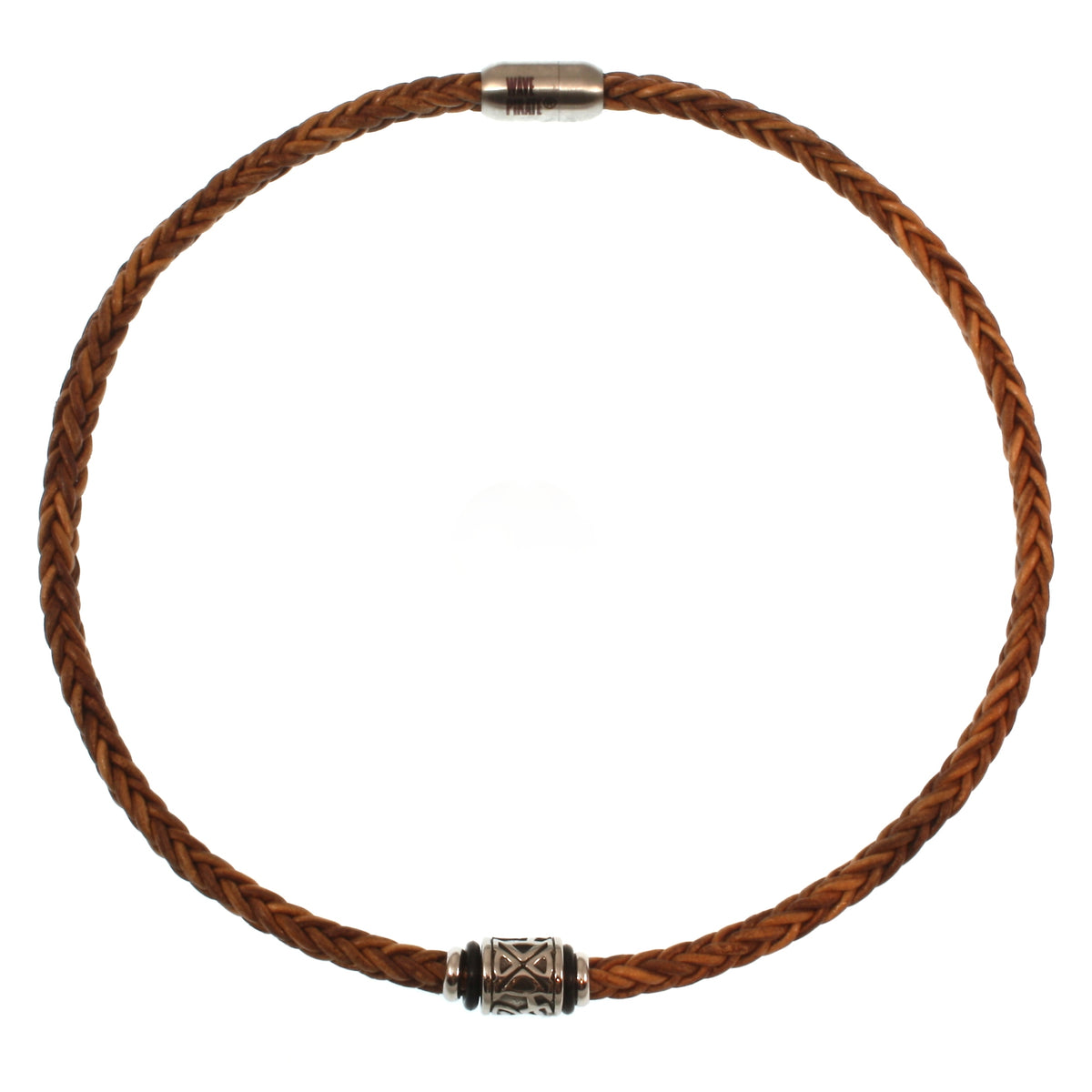 lederhalskette-Herren-damen-cognac-shine-silber-riemen-geflochten-Edelstahlverschluss-vorn-wavepirate-shop-z