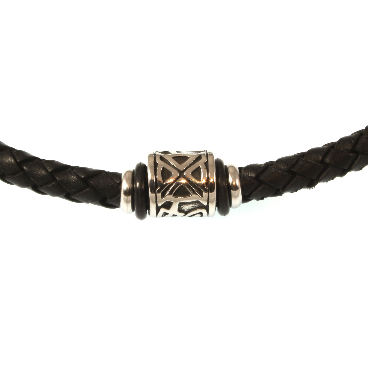 lederhalskette-Herren-damen-schwarz-shine-silber-geflochten-Edelstahlverschluss-detail-wavepirate-shop-f