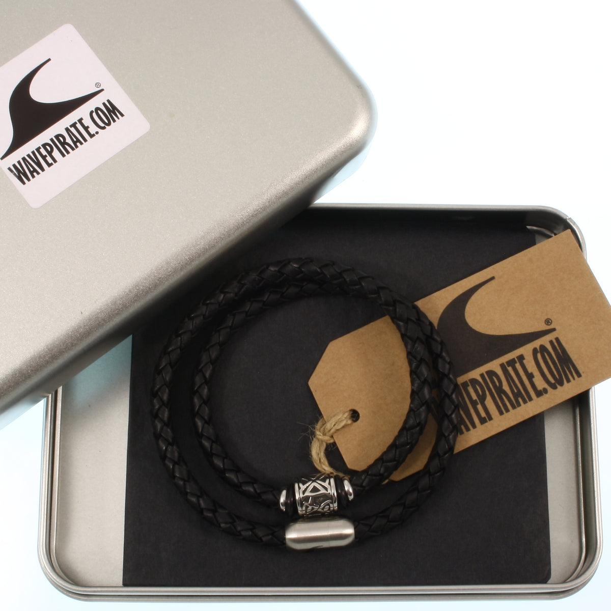 lederhalskette-Herren-damen-schwarz-shine-silber-geflochten-Edelstahlverschluss-geschenkverpackung-wavepirate-shop-f