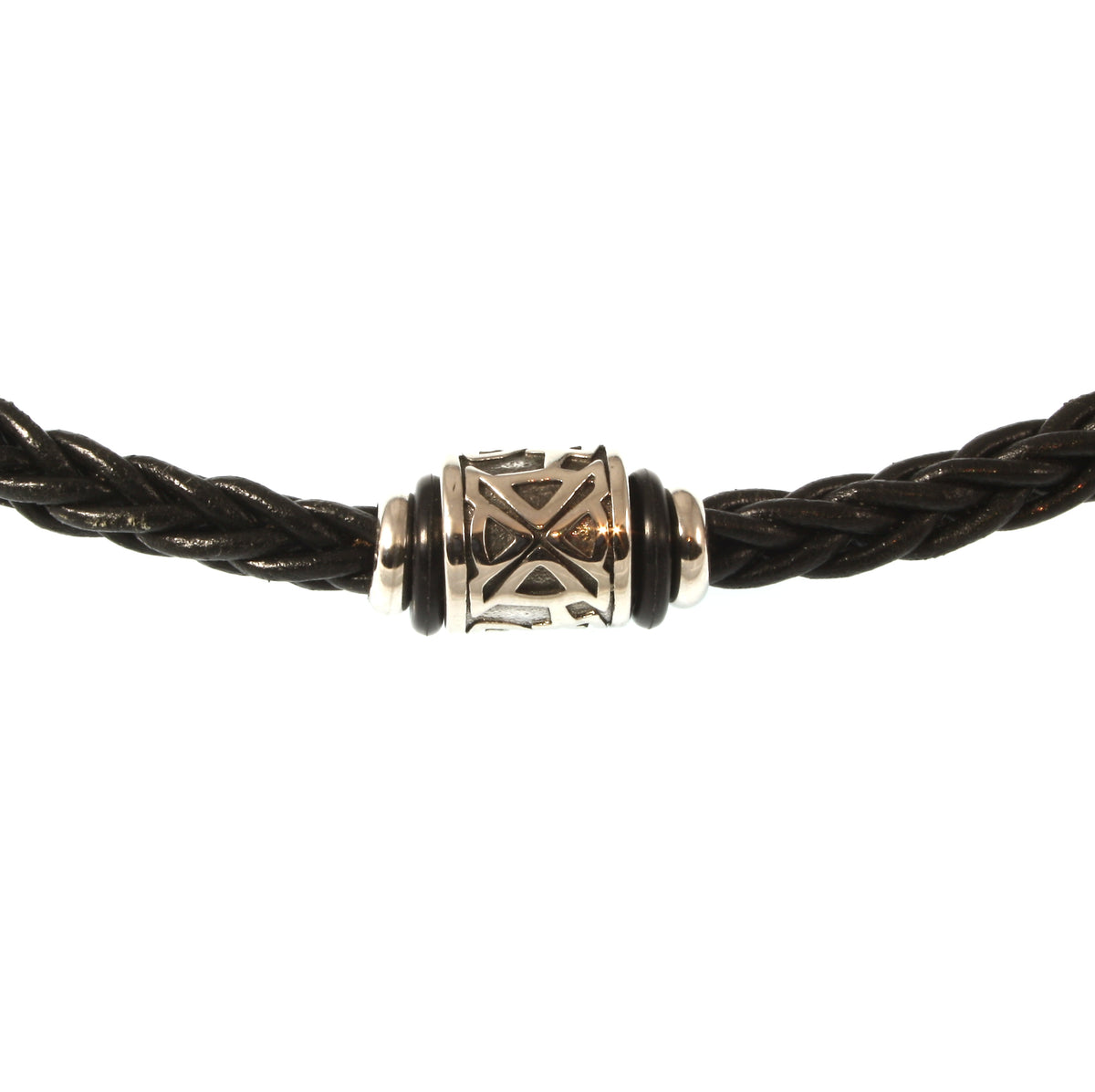 lederhalskette-Herren-damen-schwarz-shine-silber-riemen-geflochten-Edelstahlverschluss-detail-wavepirate-shop-z