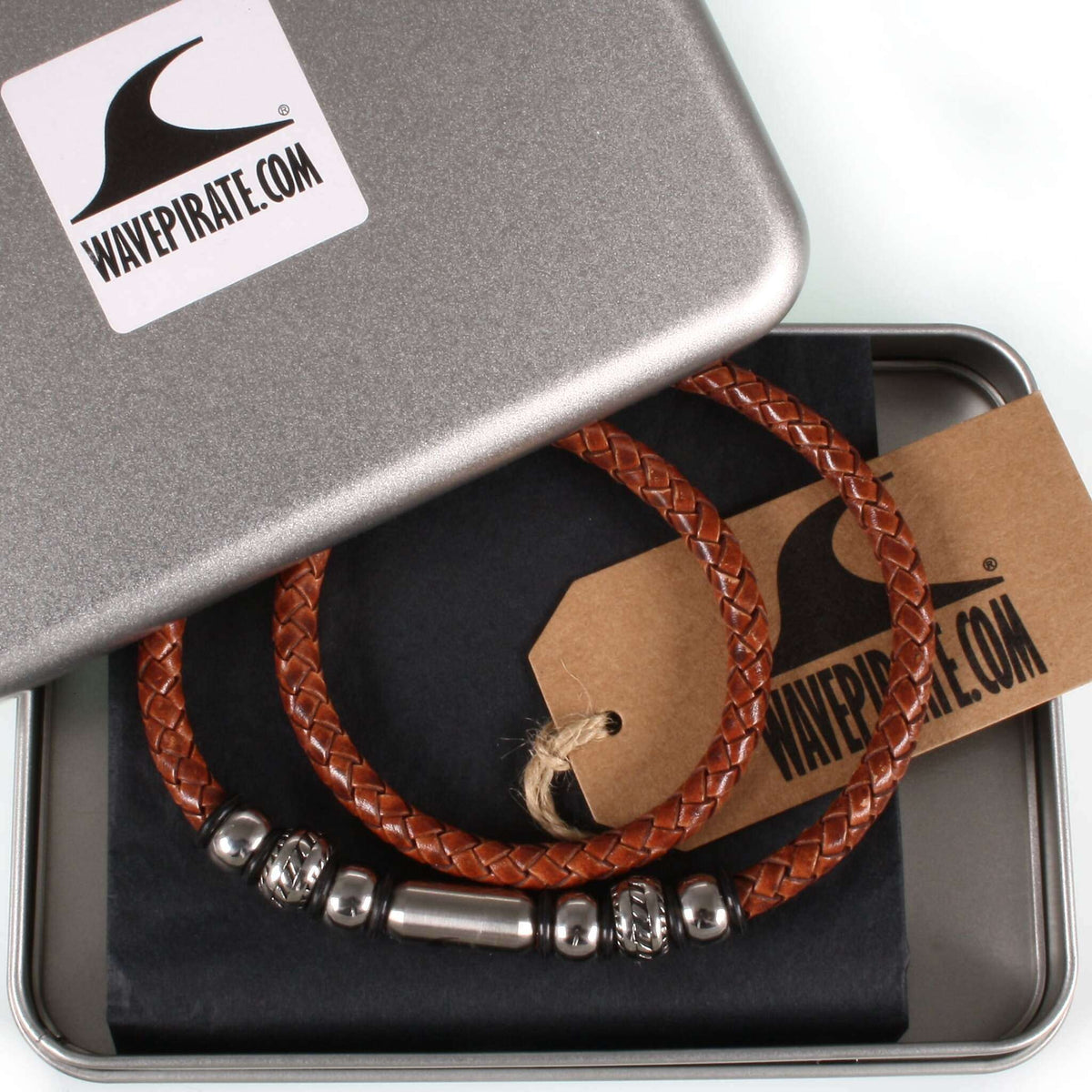 lederhalskette-herren-cognac-silber-steel-geflochten-Edelstahlverschluss-geschenkverpackung-wavepirate-shop-f