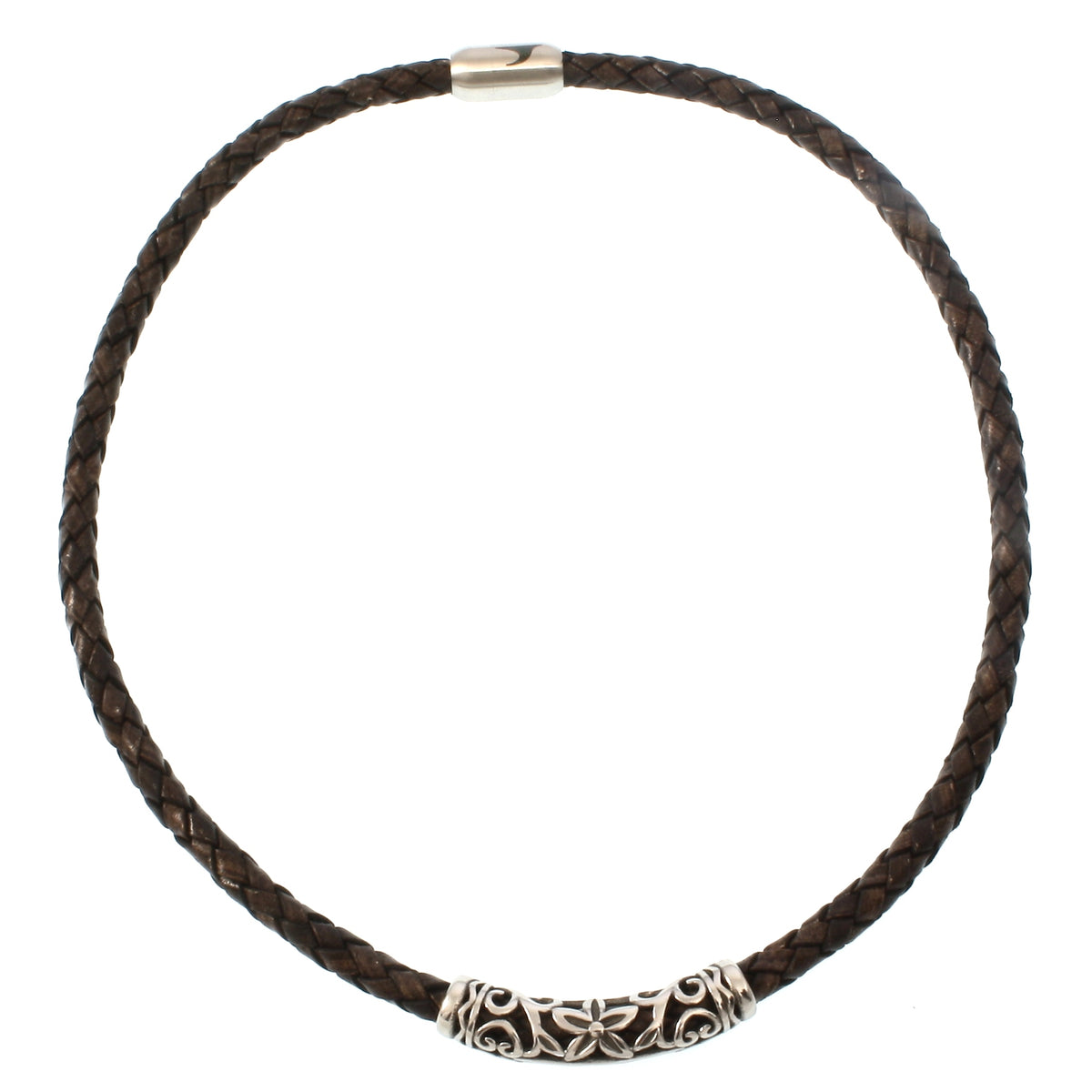 lederhalskette-herren-damen-braun-silber-xo-geflochten-Edelstahlverschluss-vorn-wavepirate-shop-f