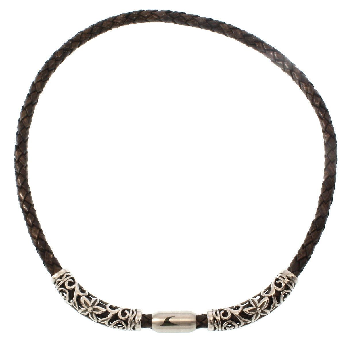 lederhalskette-herren-damen-braun-silber-xo2-geflochten-Edelstahlverschluss-vorn-wavepirate-shop-f