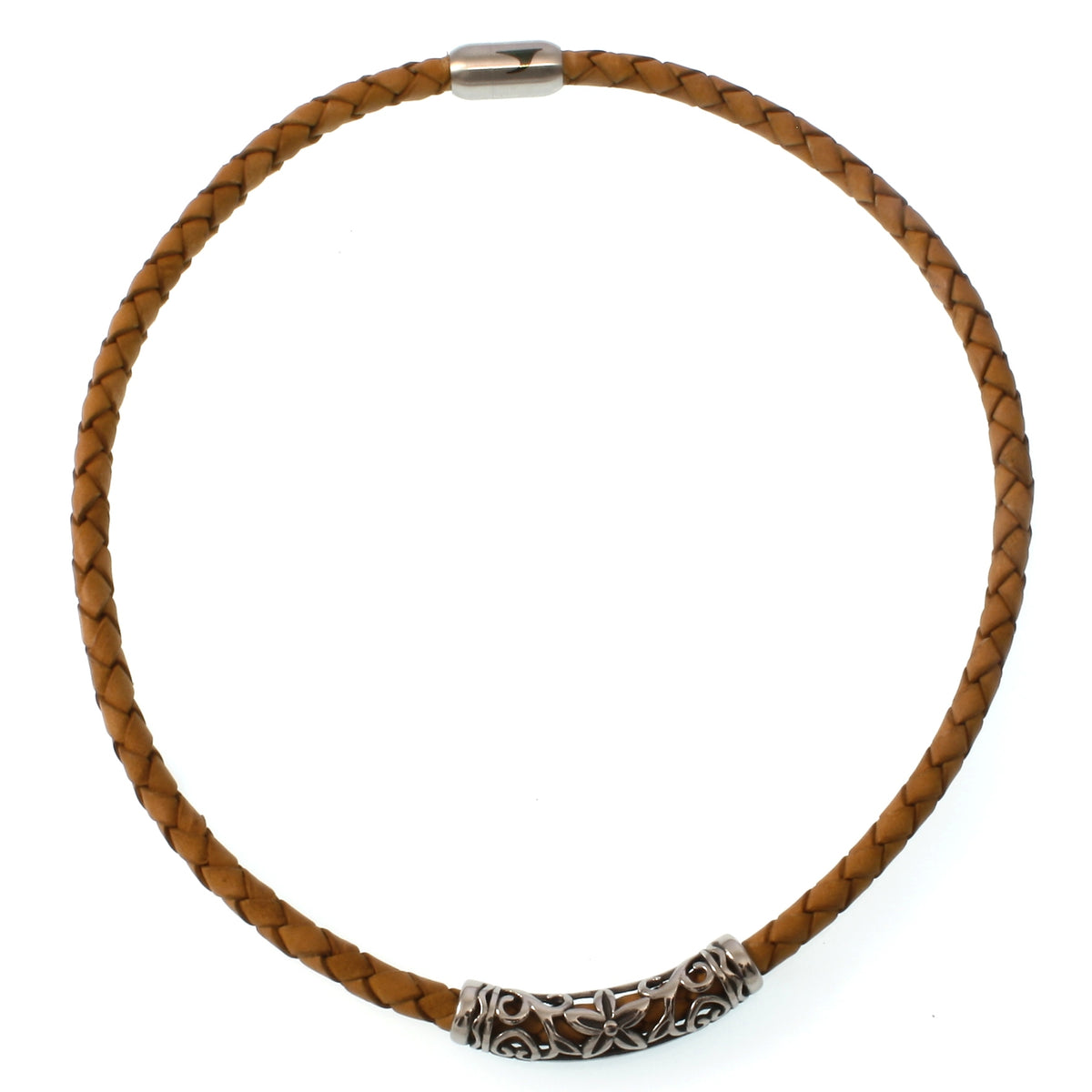 lederhalskette-herren-damen-cognac-silber-xo-geflochten-Edelstahlverschluss-vorn-wavepirate-shop-f