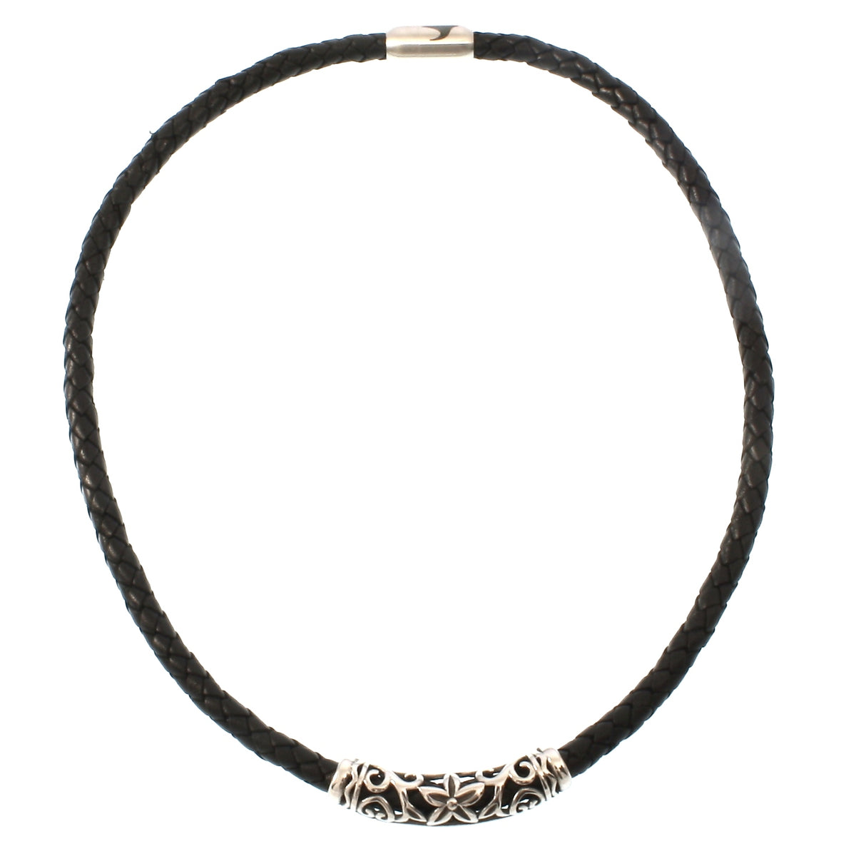 lederhalskette-herren-damen-schwarz-silber-xo-geflochten-Edelstahlverschluss-vorn-wavepirate-shop-f