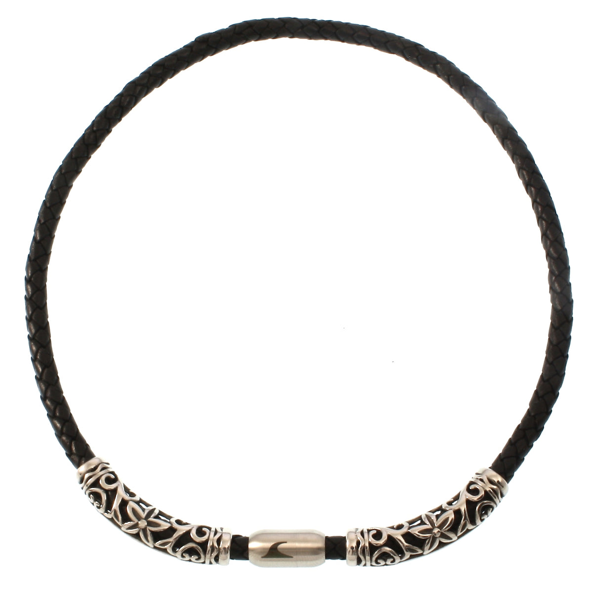 lederhalskette-herren-damen-schwarz-silber-xo2-geflochten-Edelstahlverschluss-vorn-wavepirate-shop-f