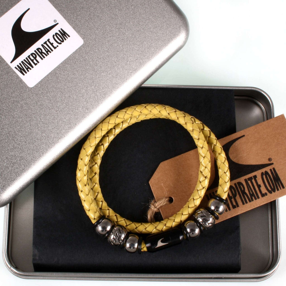 lederhalskette-herren-gelb-schwarz-steel-geflochten-Edelstahlverschluss-geschenkverpackung-wavepirate-shop-f