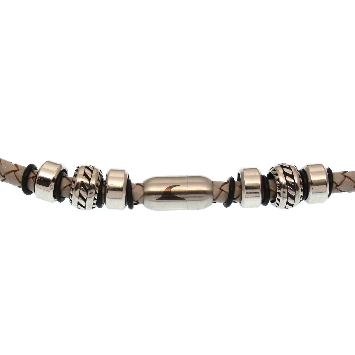 lederhalskette-herren-grau-silber-steel-geflochten-Edelstahlverschluss-detail-wavepirate-shop-f