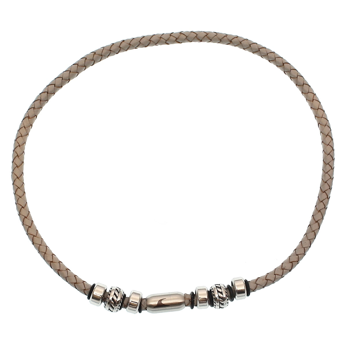 lederhalskette-herren-grau-silber-steel-geflochten-Edelstahlverschluss-vorn-wavepirate-shop-f