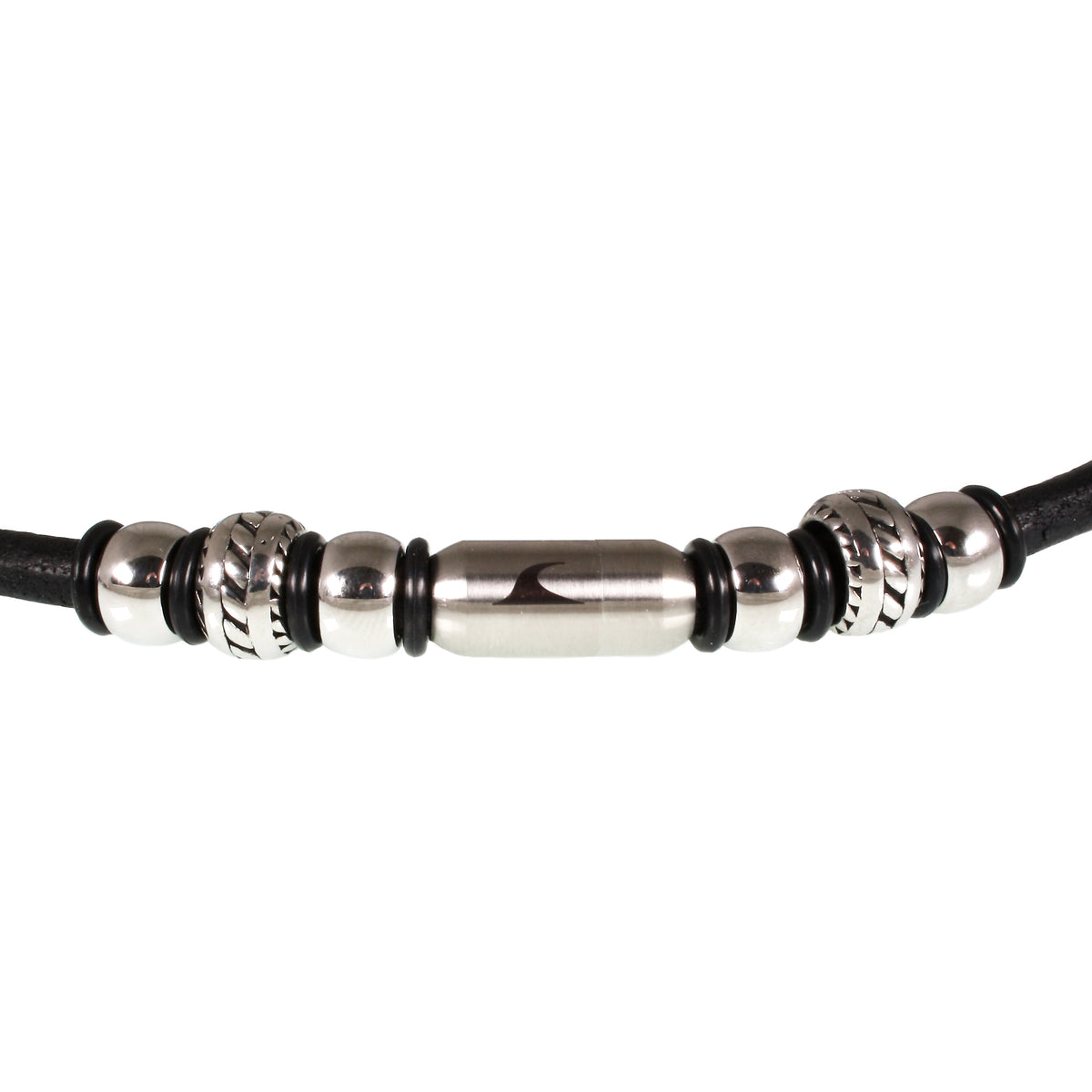 lederhalskette-herren-schwarz-silber-steel-riemen-massiv-Edelstahlverschluss-detail-wavepirate-shop-r