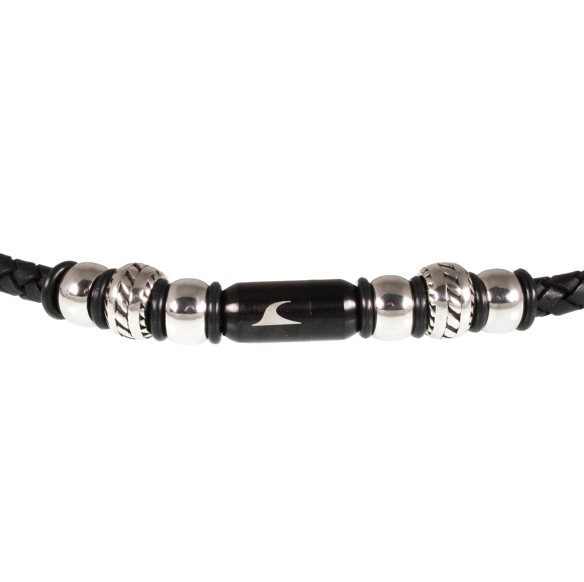lederhalskette-herren-schwarz-steel-geflochten-Edelstahlverschluss-detail-wavepirate-shop-f1