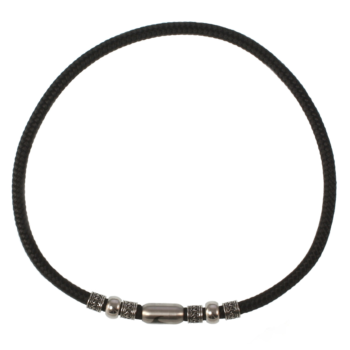 segeltau-halskette-Herren-damen-atoll-schwarz-silber-geflochten-Edelstahlverschluss-vorn-wavepirate-shop-st