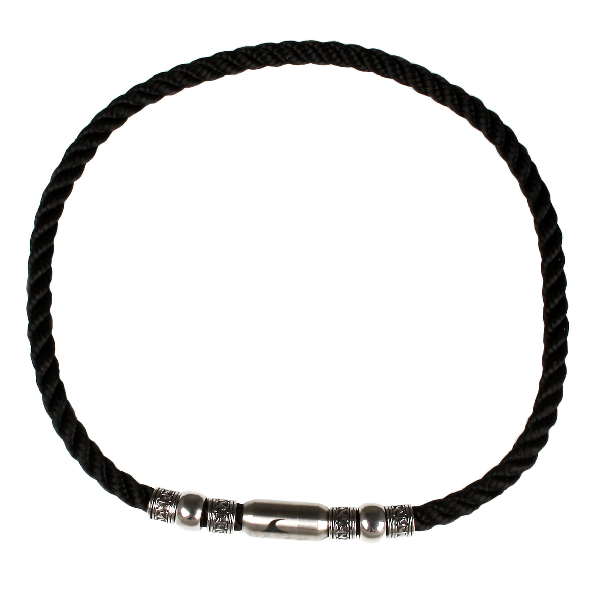segeltau-halskette-Herren-damen-atoll-schwarz-silber-kordel-geflochten-Edelstahlverschluss-vorn-wavepirate-shop-k