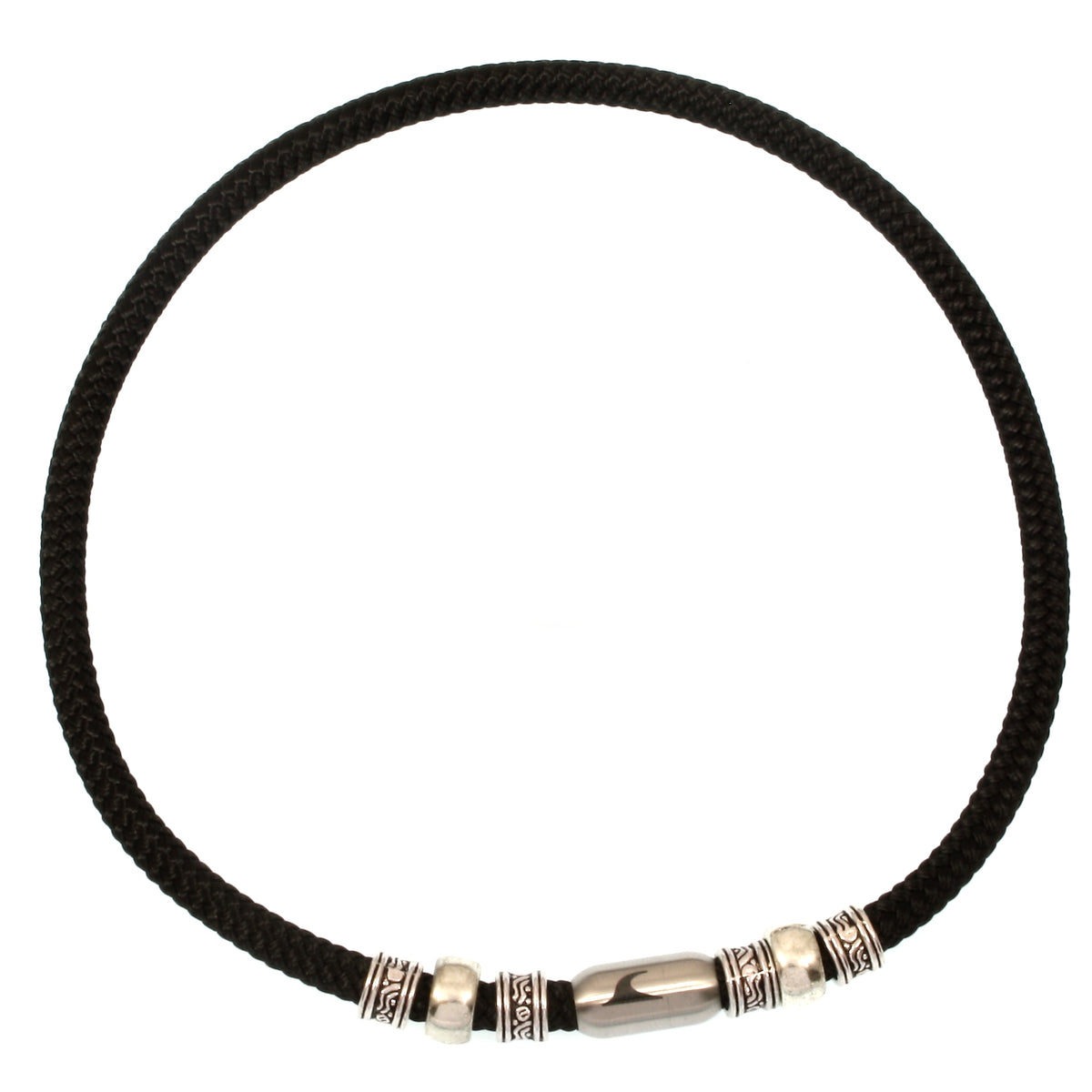segeltau-halskette-Herren-damen-charm-schwarz-silber-geflochten-Edelstahlverschluss-vorn-wavepirate-shop-st