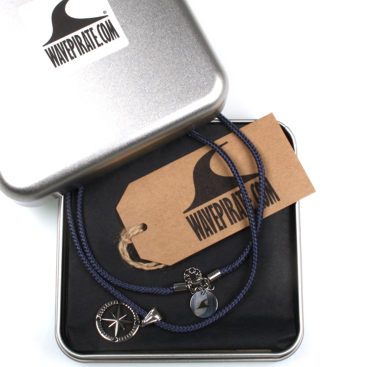 segeltau-halskette-Herren-damen-kompass-windrose-blau-geflochten-wasserfest-Edelstahlverschluss-geschenkverpackung-wavepirate-shop-st