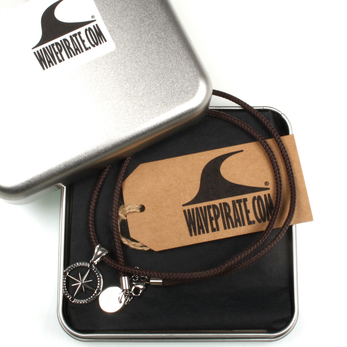 segeltau-halskette-Herren-damen-kompass-windrose-braun-geflochten-wasserfest-Edelstahlverschluss-geschenkverpackung-wavepirate-shop-st