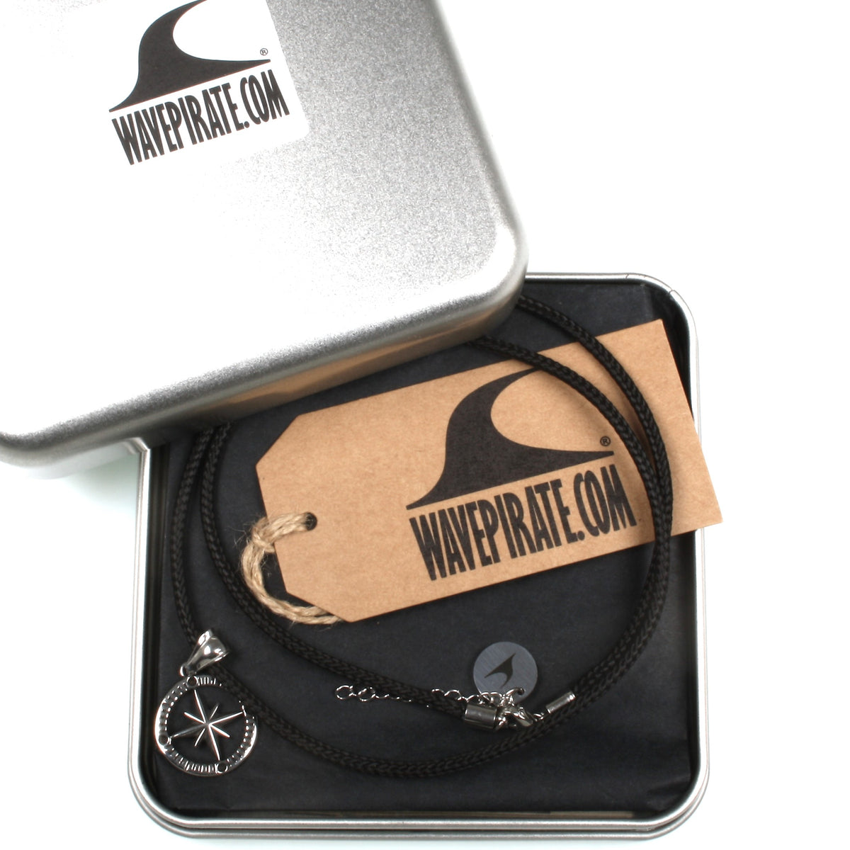 segeltau-halskette-Herren-damen-kompass-windrose-schwarz-geflochten-wasserfest-Edelstahlverschluss-geschenkverpackung-wavepirate-shop-st