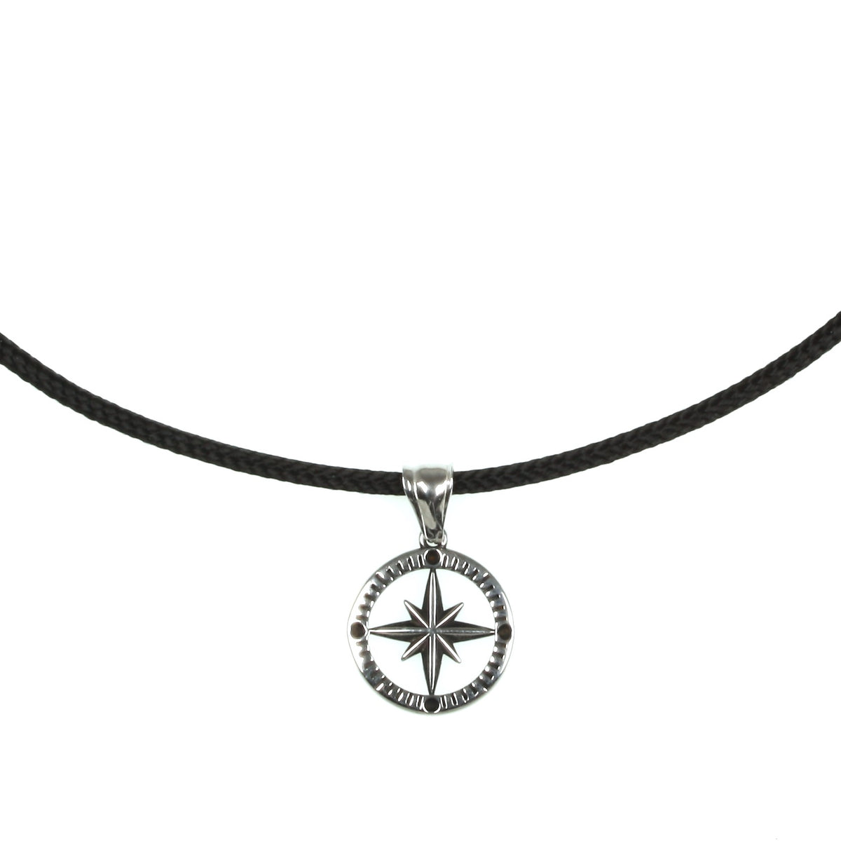 segeltau-halskette-Herren-damen-kompass-windrose-schwarz-geflochten-wasserfest-Edelstahlverschluss-wavepirate-shop-st