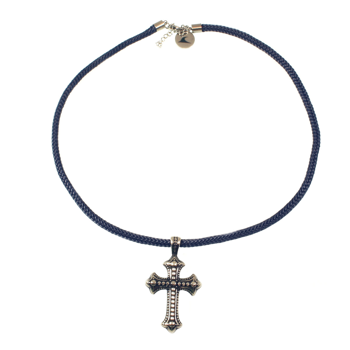 segeltau-halskette-Herren-damen-kreuz-blau-geflochten-Edelstahlverschluss-vorn-wavepirate-shop-st