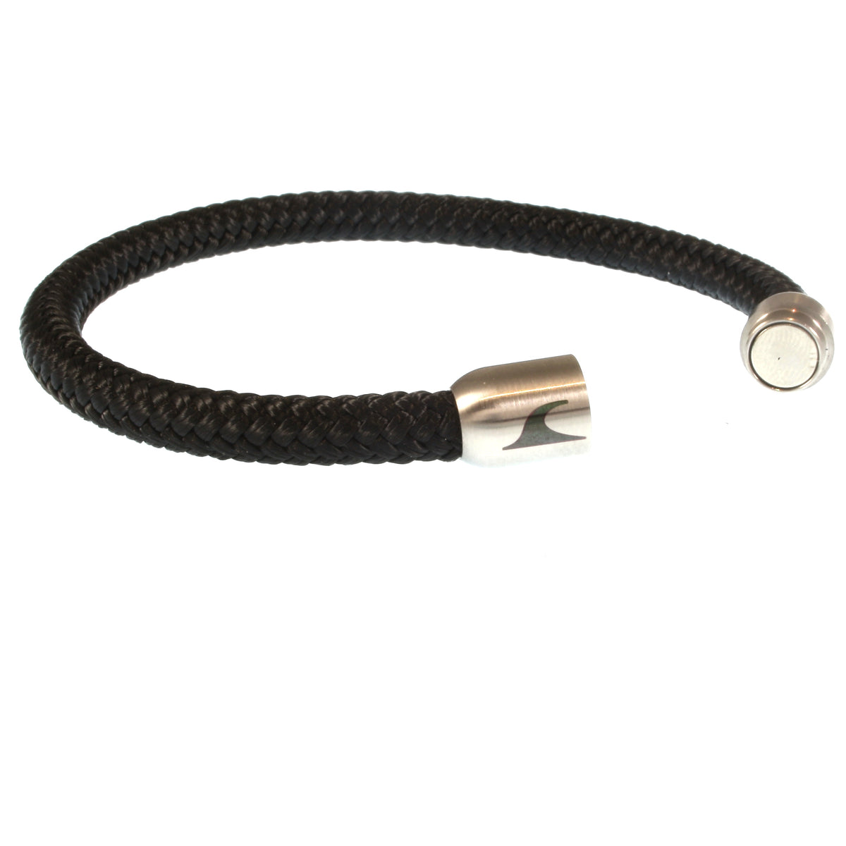 segeltauarmband-herren-damen-schwarz-silber-sylt-geflochten-Edelstahlverschluss-offen-wavepirate-shop-st