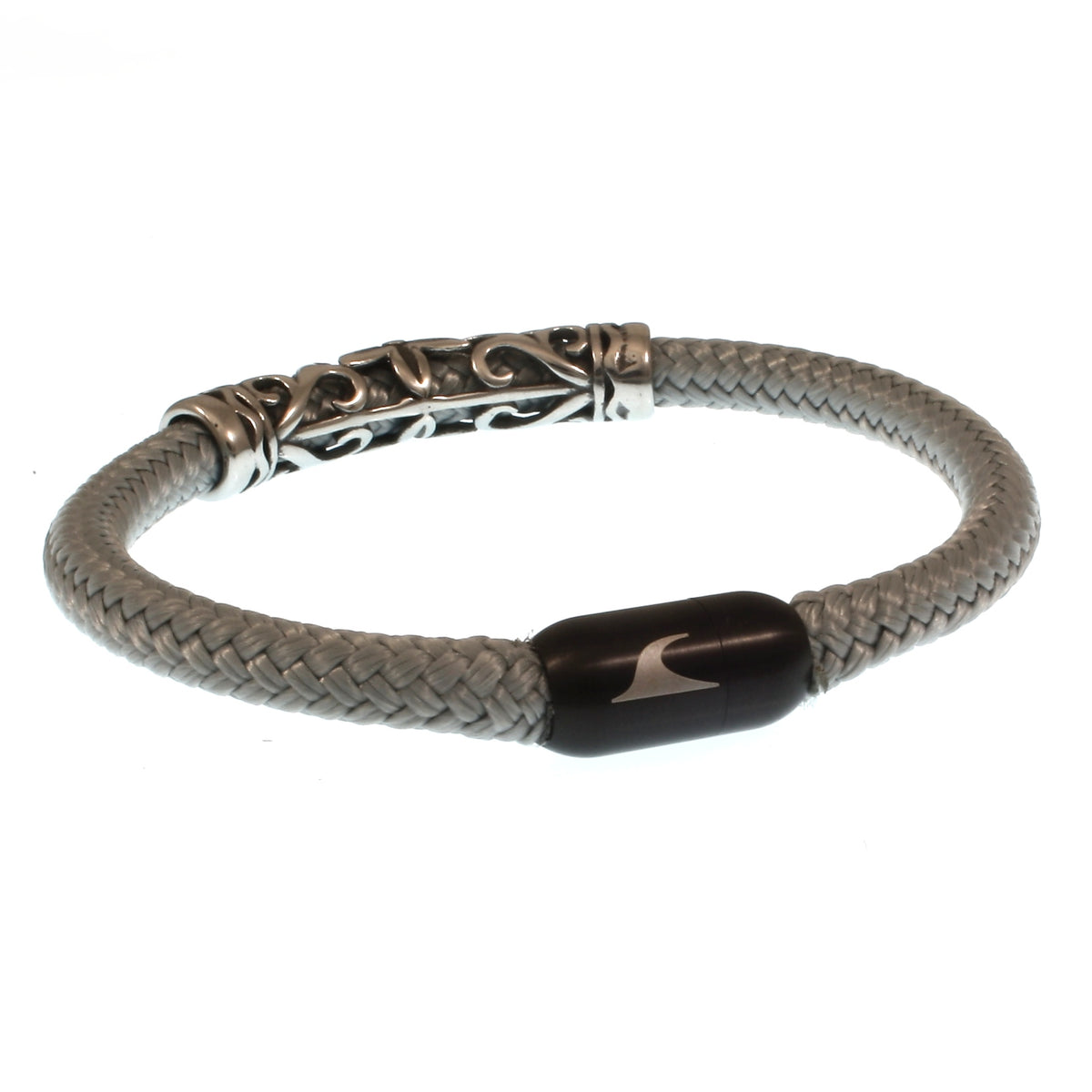 segeltauarmband-herren-grau-schwarz-sylt-xo-geflochten-Edelstahlverschluss-hinten-wavepirate-shop-st