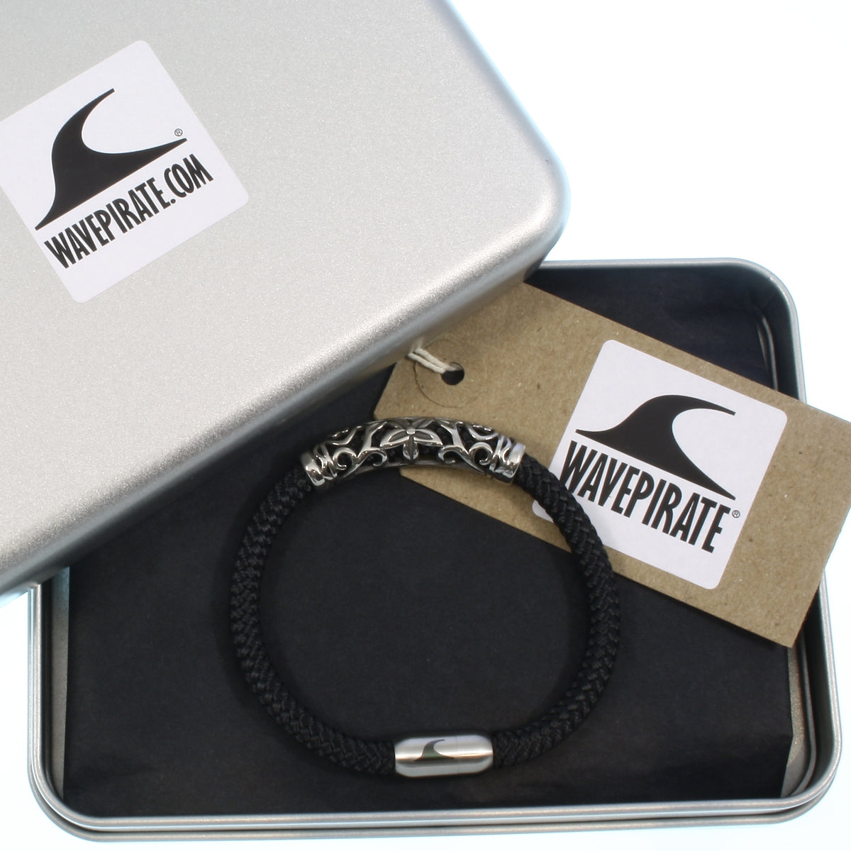 segeltauarmband-herren-schwarz-silber-sylt-xo-geflochten-Edelstahlverschluss-geschenkverpackung-wavepirate-shop-st