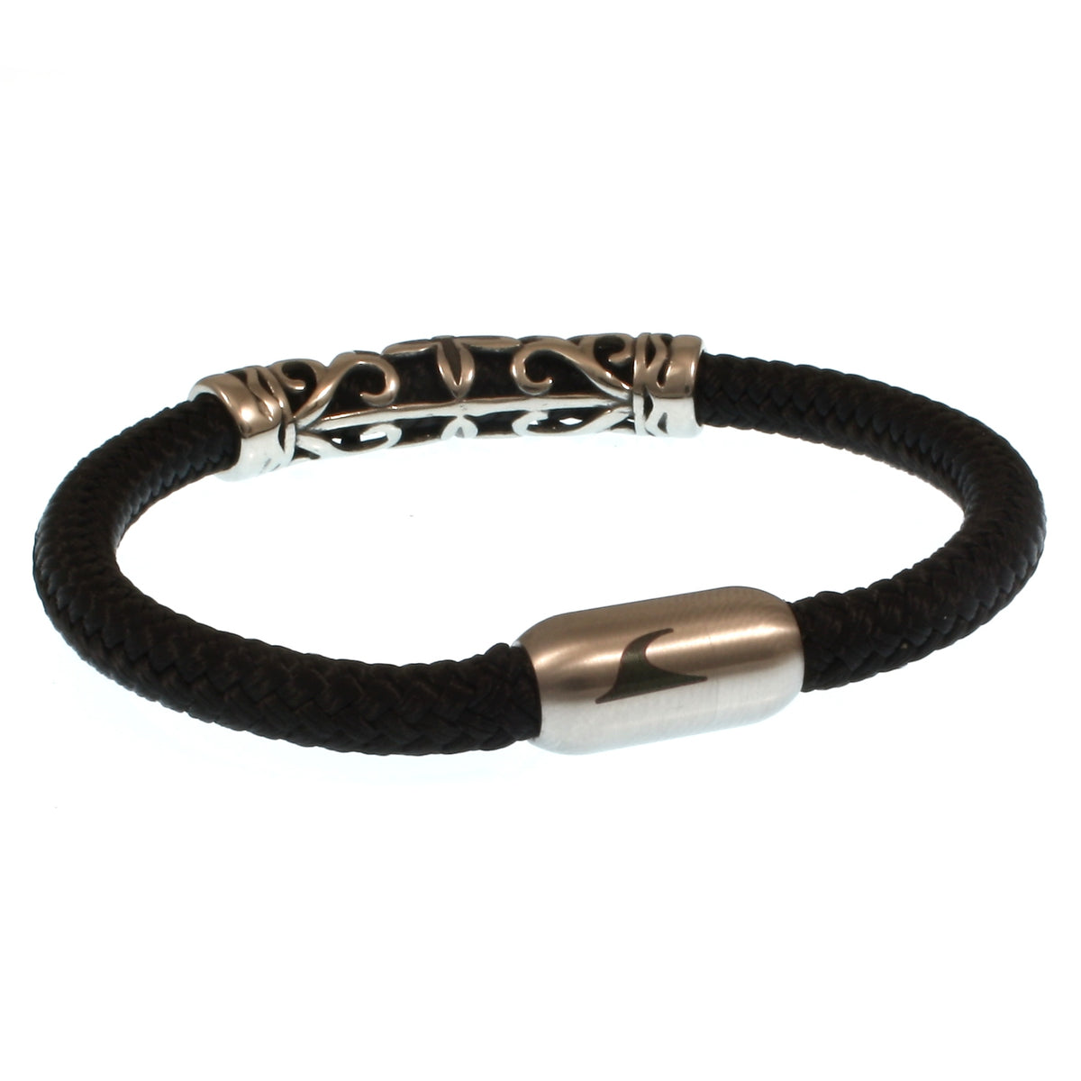 segeltauarmband-herren-schwarz-silber-sylt-xo-geflochten-Edelstahlverschluss-hinten-wavepirate-shop-st