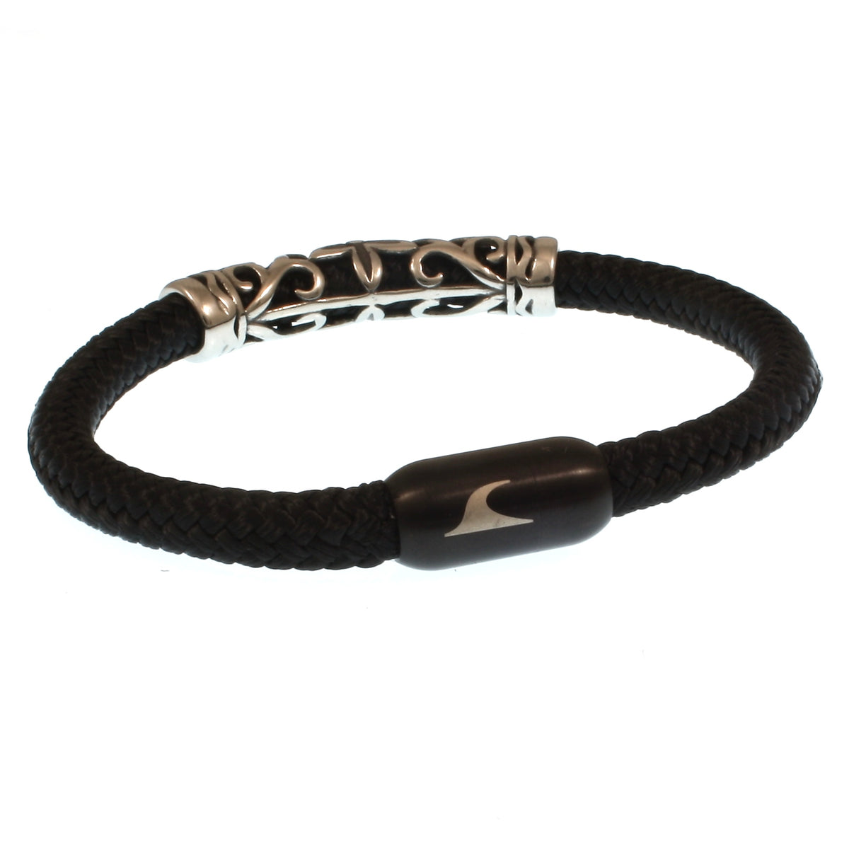 segeltauarmband-herren-schwarz-sylt-xo-geflochten-Edelstahlverschluss-hinten-wavepirate-shop-st