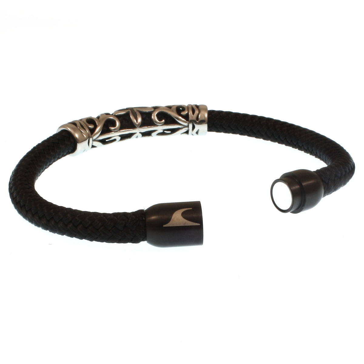 segeltauarmband-herren-schwarz-sylt-xo-geflochten-Edelstahlverschluss-offen-wavepirate-shop-st