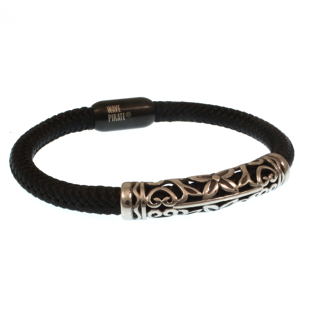 segeltauarmband-herren-schwarz-sylt-xo-geflochten-Edelstahlverschluss-vorn-wavepirate-shop-st