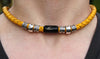 WAVEPIRATE Lederhalskette Charm F Gelb Schwarz mit Edelstahlmagnetverschluss