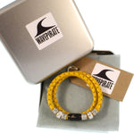 WAVEPIRATE Lederhalskette Charm F Gelb Schwarz mit Edelstahlmagnetverschluss