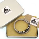 WAVEPIRATE Lederhalskette STEEL F Grau Schwarz mit Edelstahlmagnetverschluss