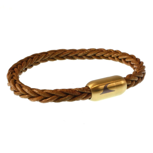 WAVEPIRATE Lederarmband SYLT Z8 Cognac Gold mit Edelstahlmagnetverschluss
