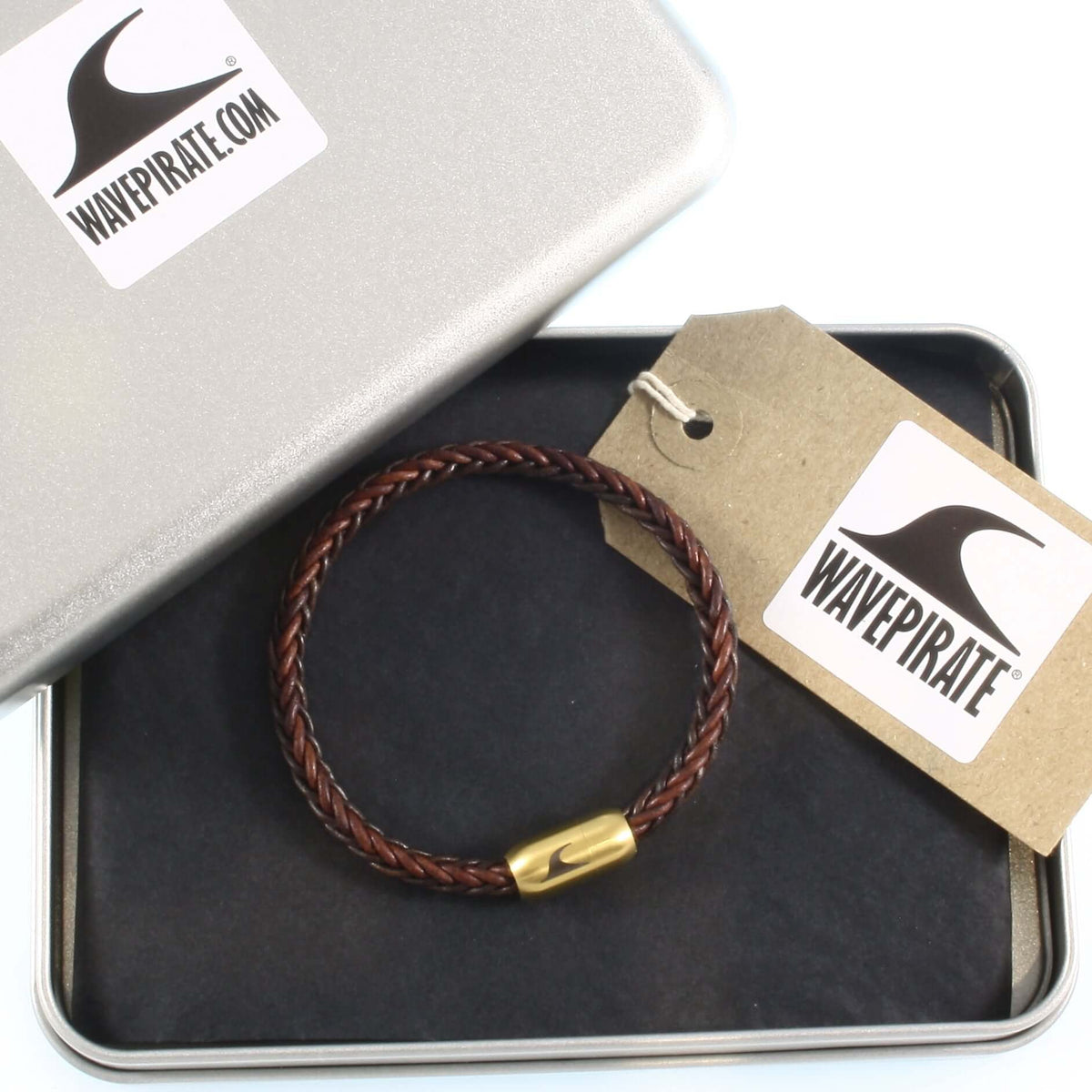 WAVEPIRATE Lederarmband SYLT Z8 Braun Gold mit Edelstahlmagnetverschluss