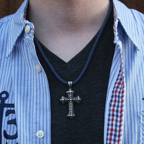 WAVEPIRATE Segeltauhalskette KREUZ Blau mit Edelstahlkreuz und Karabinerverschluss